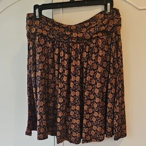 Brown and Blue Smocked Skater Mini Skirt